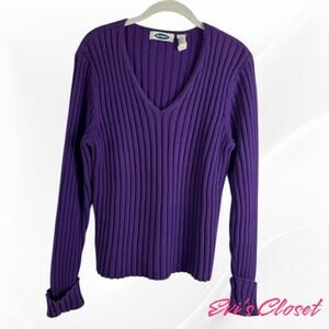 Old Navy Women's Purple V Neck Sweater Short Cuffs 100% Cotton Sz XXL